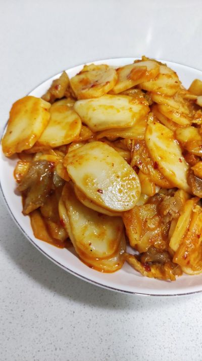 朝鲜泡菜芝士炒年糕的做法步骤：11